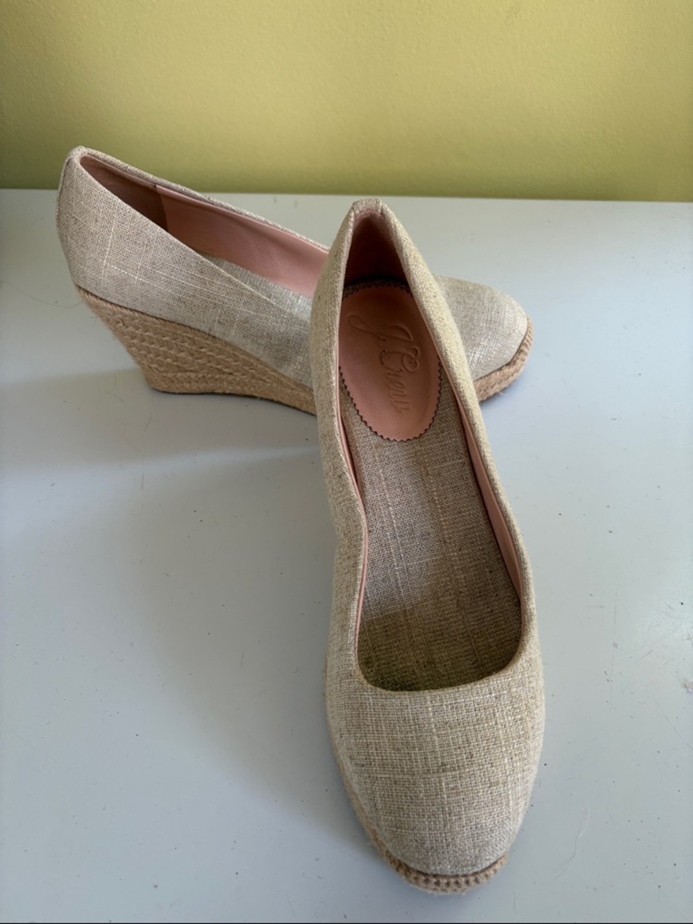 J. Crew Tan Fabric Wedge Espadrilles Size 7